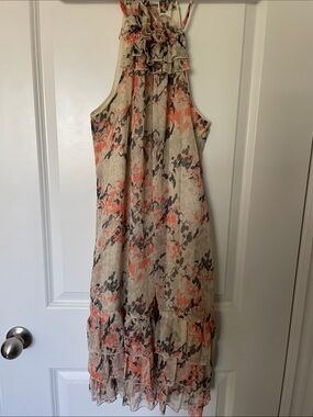Vero Moda Coral & Cream Floral Ruffle Halter Midi Dress